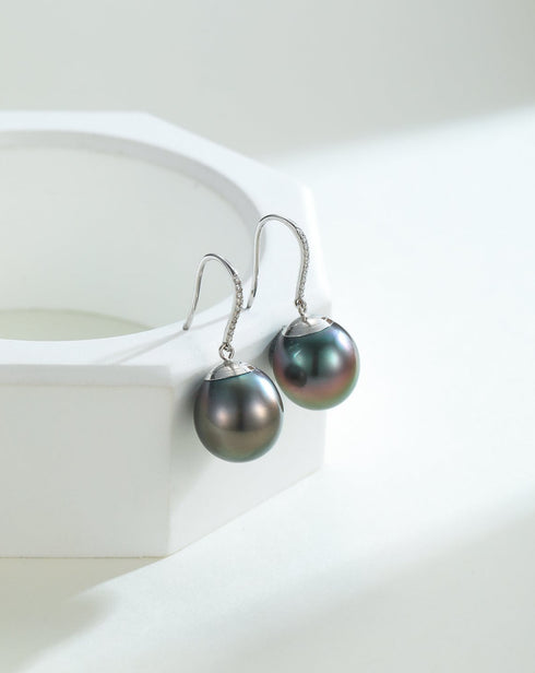 11-12 mm Tahitian Drop Pearl Earrings -18K White Gold - House Of Pearls